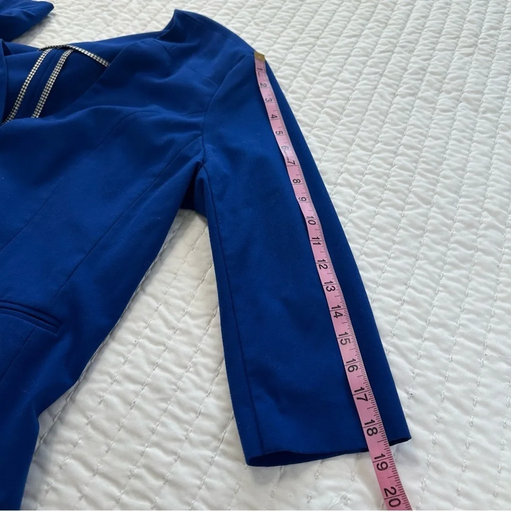 Elegant Royal Blue Women's Blazer 3/4 Sleeves with Shoulder Padding - Picture 5 of 12